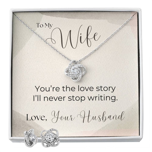 To My Wife, Love Story - Love Knot Necklace & Earring Set