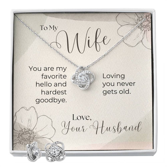 To My Wife, Favorite Hello - Love Knot Necklace & Earring Set