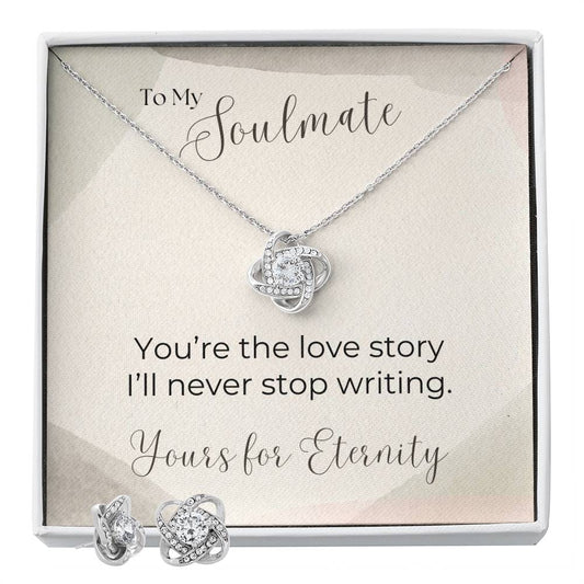 To My Soulmate, Love Story - Love Knot Necklace & Earring Set