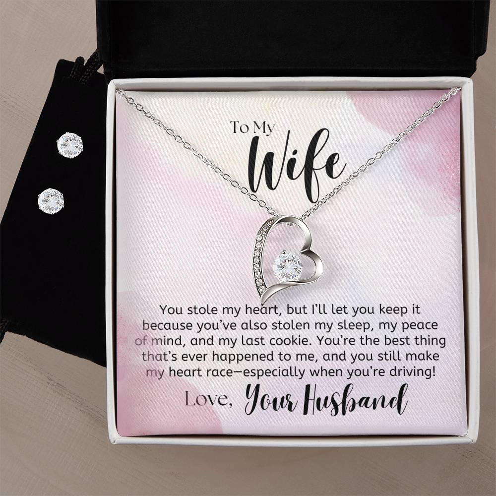 To My Wife, Funny Note - Forever Love Necklace & Earring Set