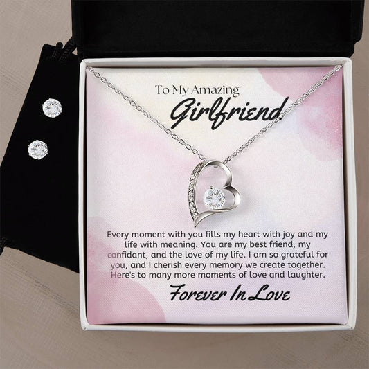 To My Girlfriend, Fills My Heart - Forever Love Necklace & Earring Set