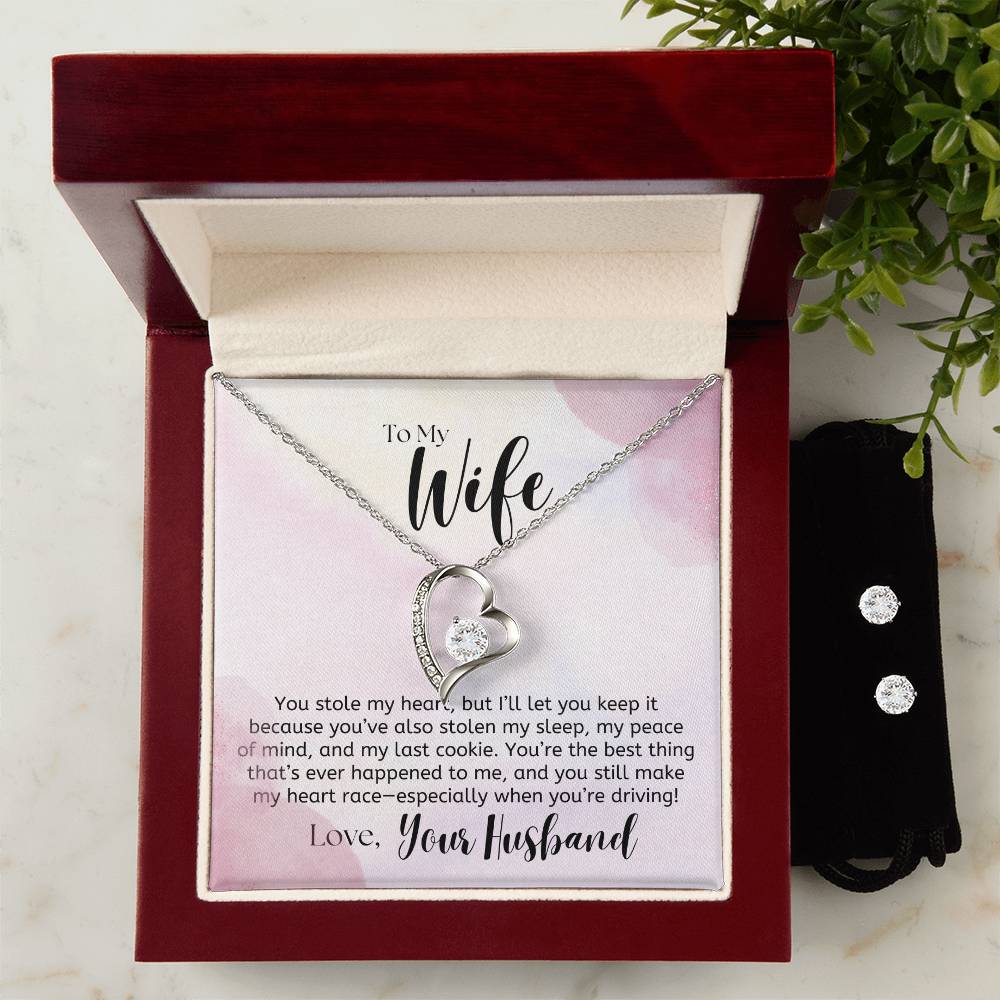 To My Wife, Funny Note - Forever Love Necklace & Earring Set