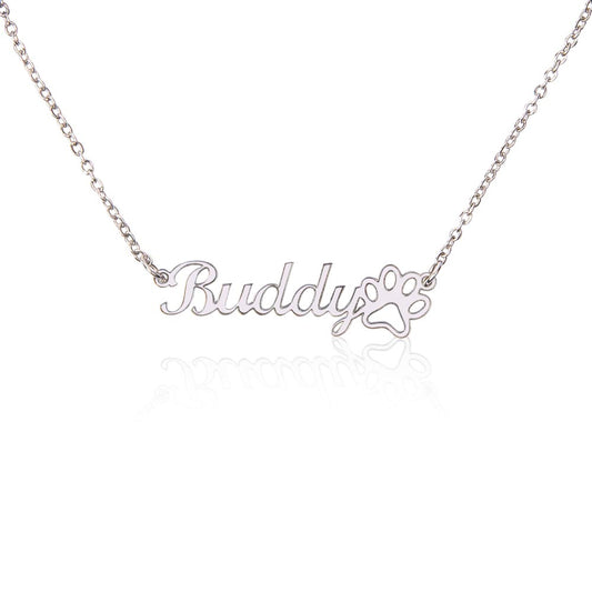 Personalized Name with Paw Print Necklace