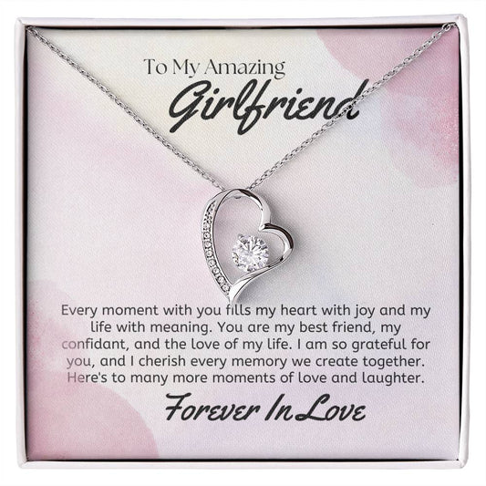 To My Girlfriend, Heart with Joy - Forever Love Necklace & Bouquet