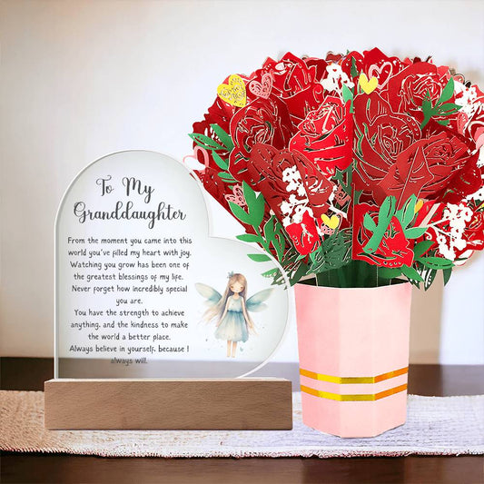 To My Granddaughter, Filled with Joy -  Heart Plaque  & Bouquet